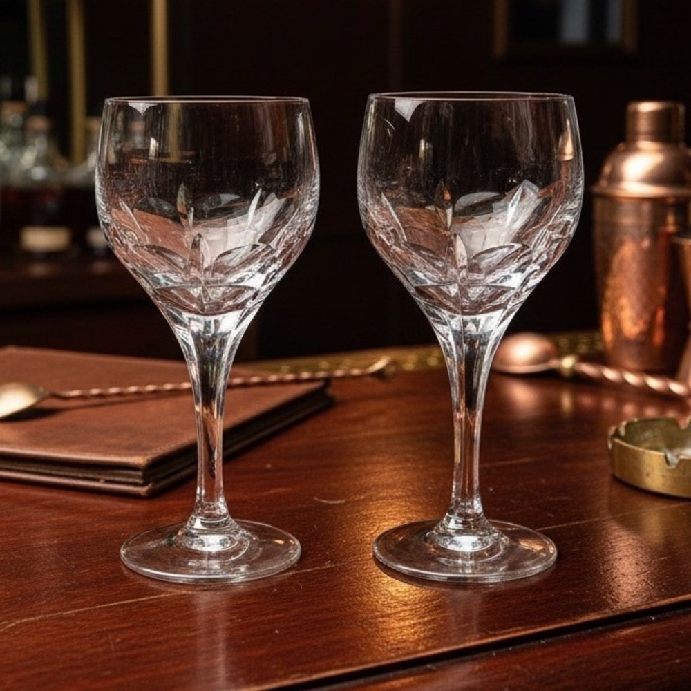 Atlantis Evora Panel Cut Crystal Glasses, Set of 2, Water Glasses, Wine Glasses